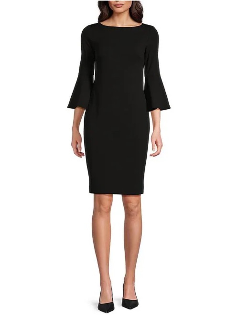Calvin Klein Black Midi Sheath Dress with Bell Sleeves Bodycon